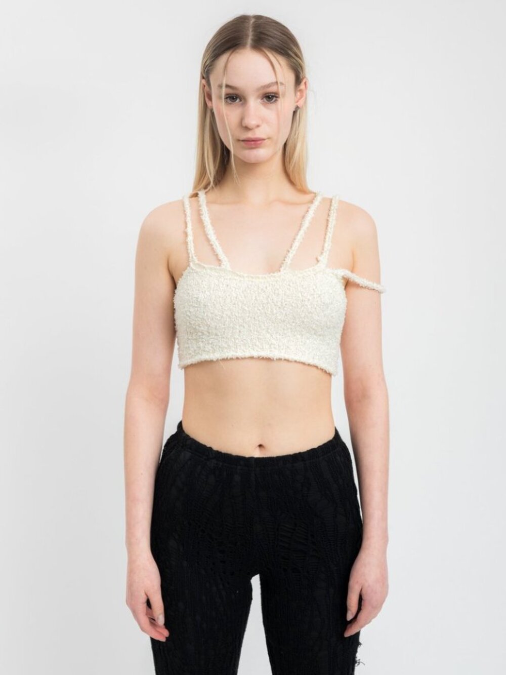 DANIEL GUIZIO Women's Boucle Strap Knit Top Size M In Cream